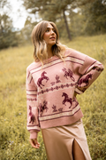 Raya Pink Western Fair Isle Crewneck Sweater