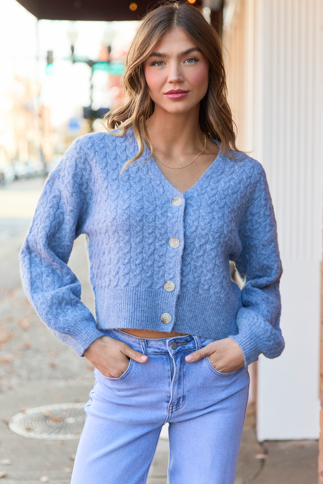 Heather Blue V-Neck Sweater Cardigan