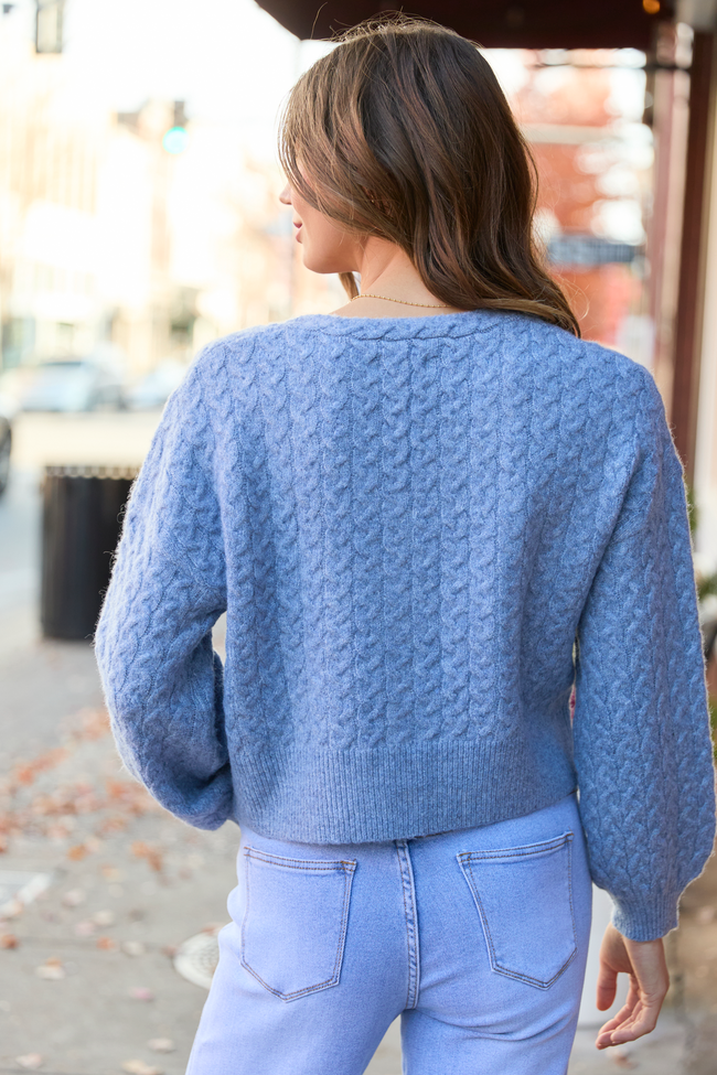 Heather Blue V-Neck Sweater Cardigan