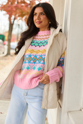 Chloe Pink Multi Color Fair Isle Sweater