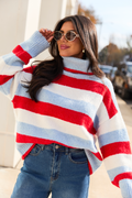 Shaylee Blue And Red Stripe Turtleneck Sweater