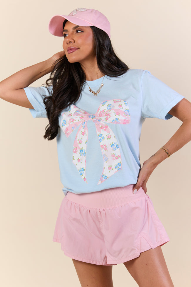 Floral Bow Light Blue Graphic Tee