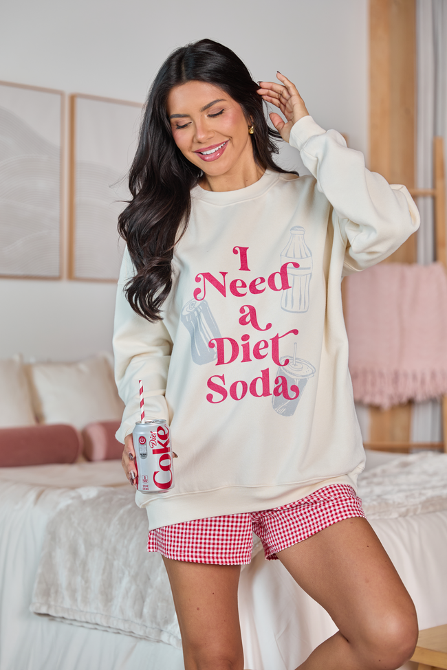 I Need A Diet Soda Cream Graphic Sweatshirt
