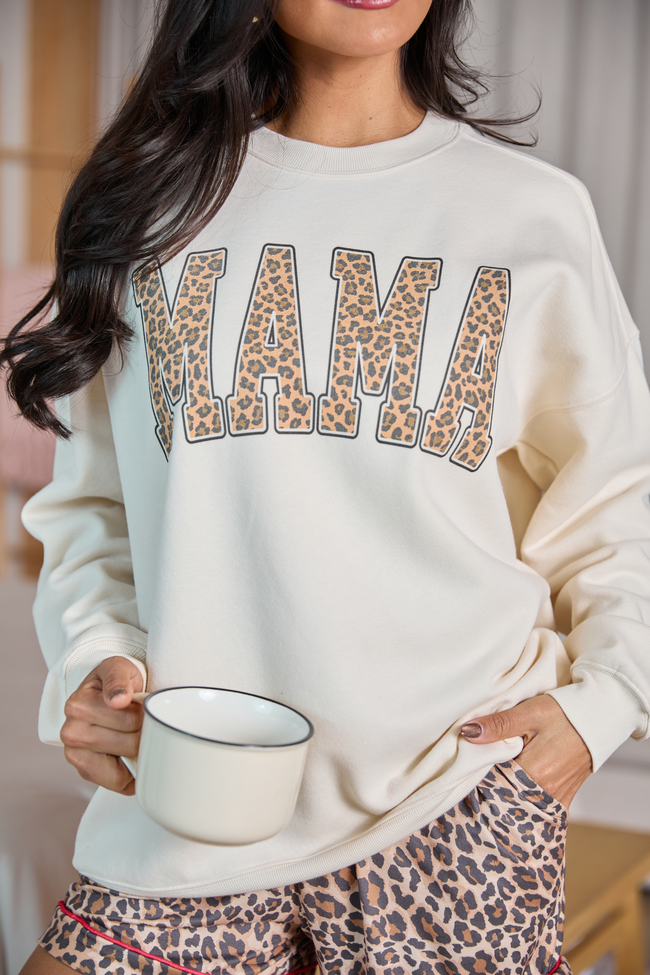 Mama Leopard Block Cream Graphic Sweatshirt