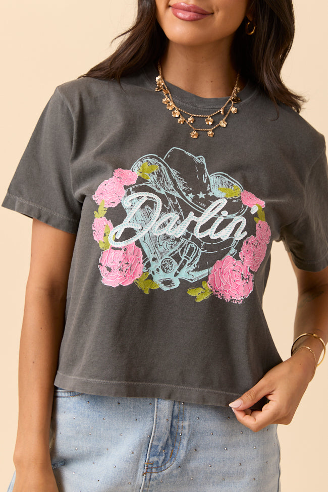 Darlin' Vintage Rose Dark Grey Boxy Graphic Tee