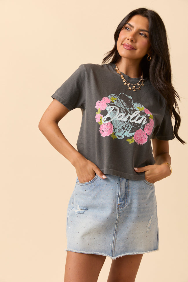 Darlin' Vintage Rose Dark Grey Boxy Graphic Tee