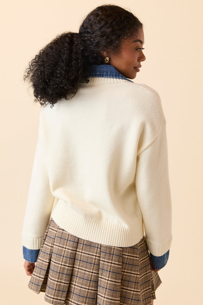 Cecil Ivory And Denim Collared Sweater
