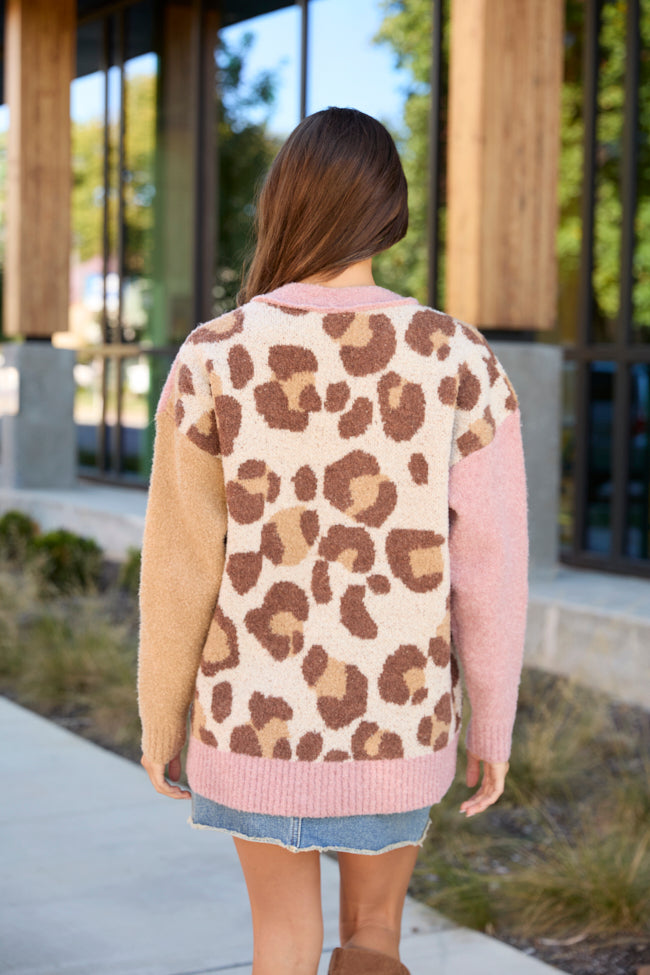 Maleah Pink Plaid And Animal Print Cardigan