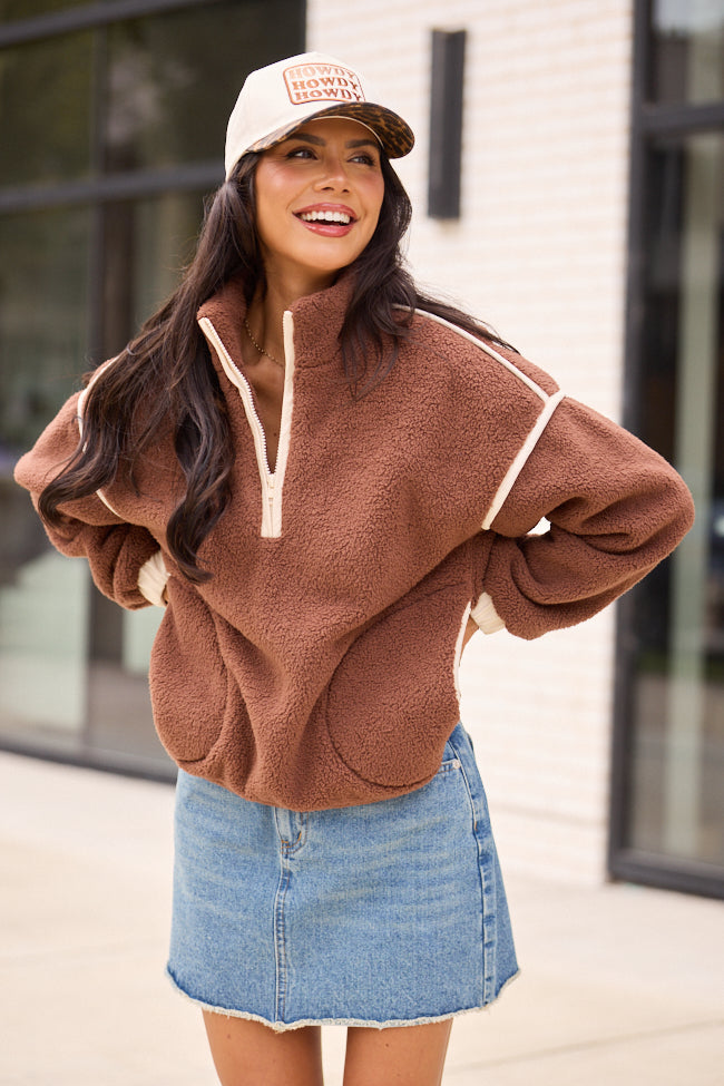 Lacey Brown Half Zip Sherpa Pullover