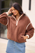 Lacey Brown Half Zip Sherpa Pullover