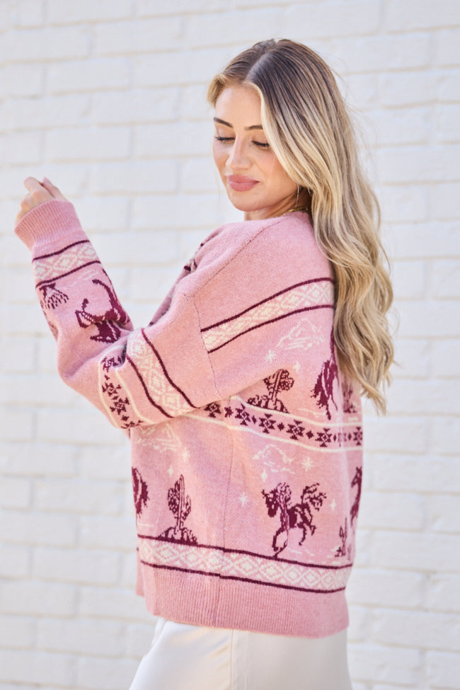 Raya Pink Western Fair Isle Crewneck Sweater