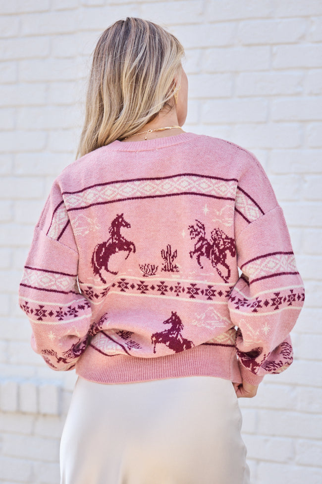 Raya Pink Western Fair Isle Crewneck Sweater