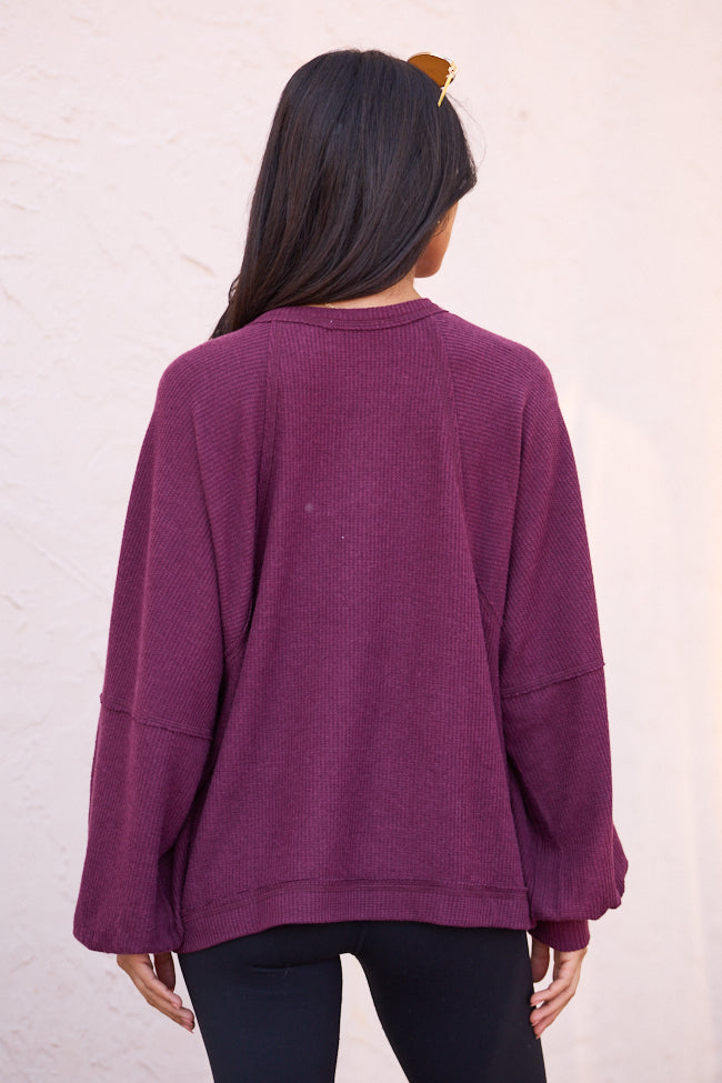 Caroline Burgundy Brushed Waffle Crewneck Pullover