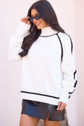 Bowie Cream and Black Trim Mock Neck Pullover