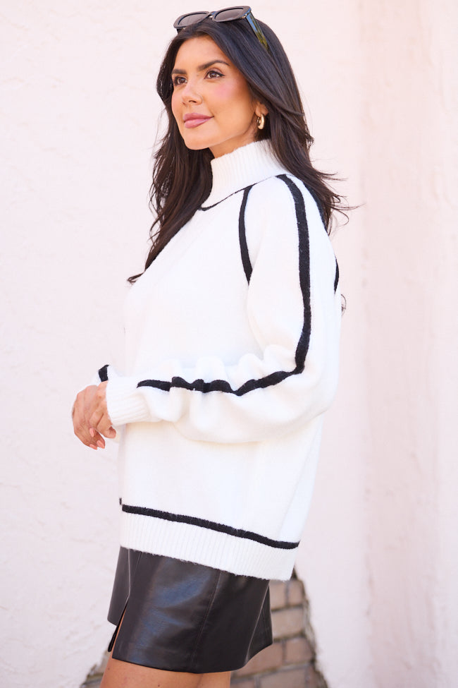 Bowie Cream and Black Trim Mock Neck Pullover