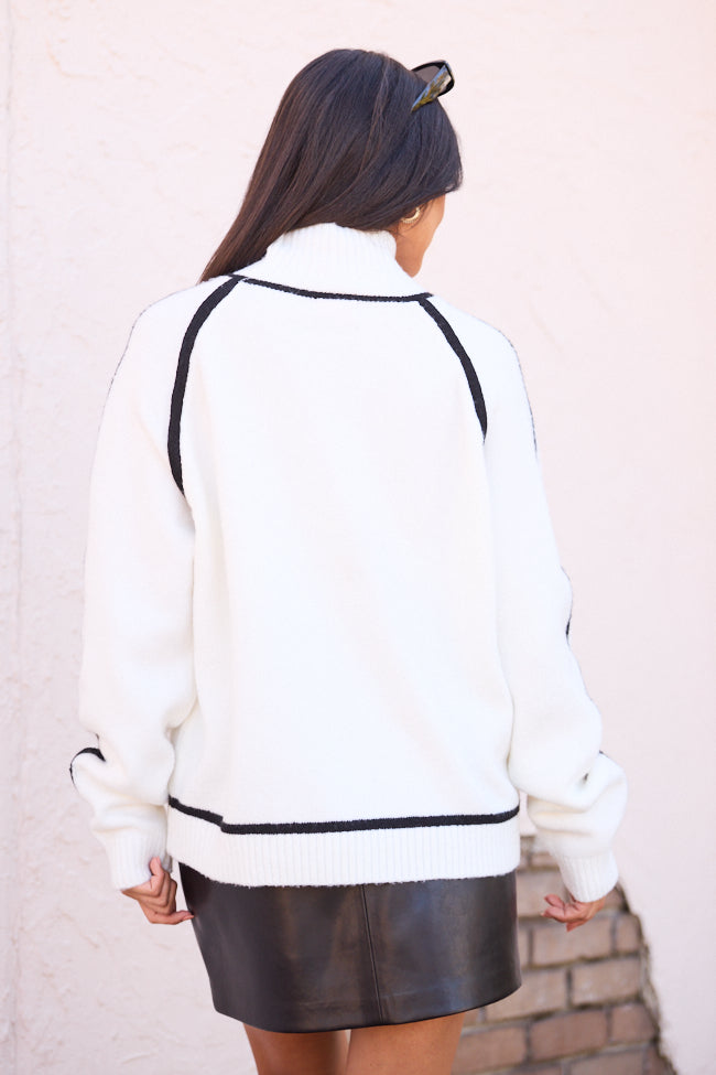 Bowie Cream and Black Trim Mock Neck Pullover