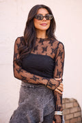Soraya Black Mock Neck Lace Layering Blouse