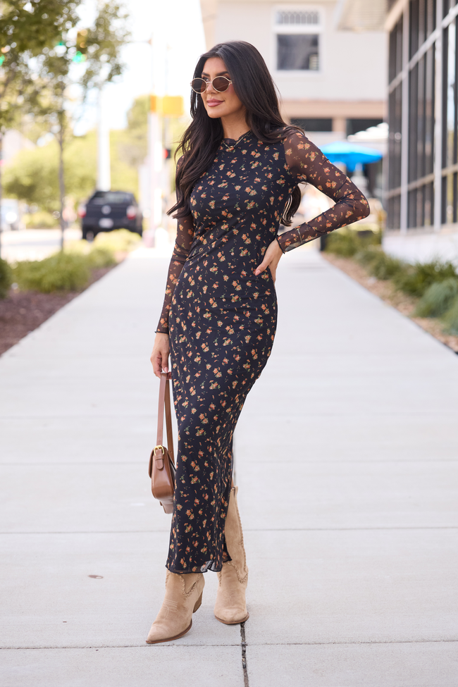 Drake Black Floral Mesh Maxi Dress FINAL SALE