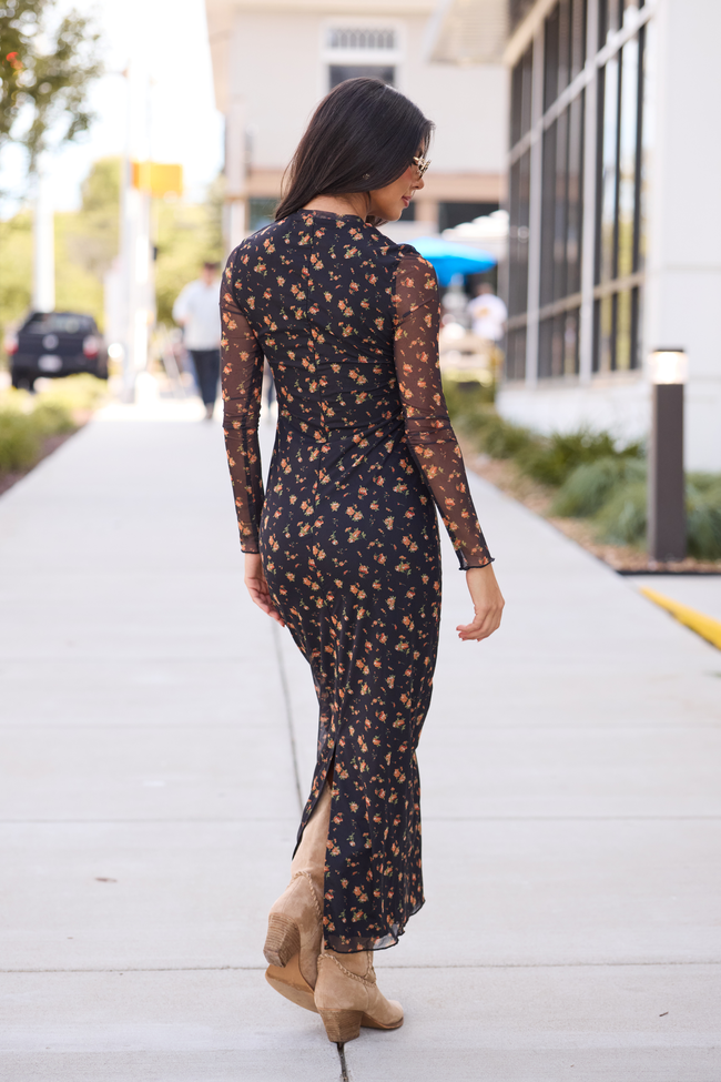 Drake Black Floral Mesh Maxi Dress FINAL SALE