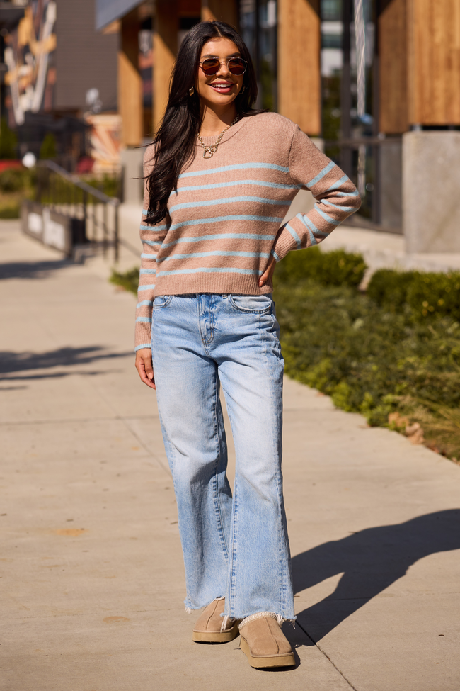 Serenity Striped Brown and Blue Pullover Sweater