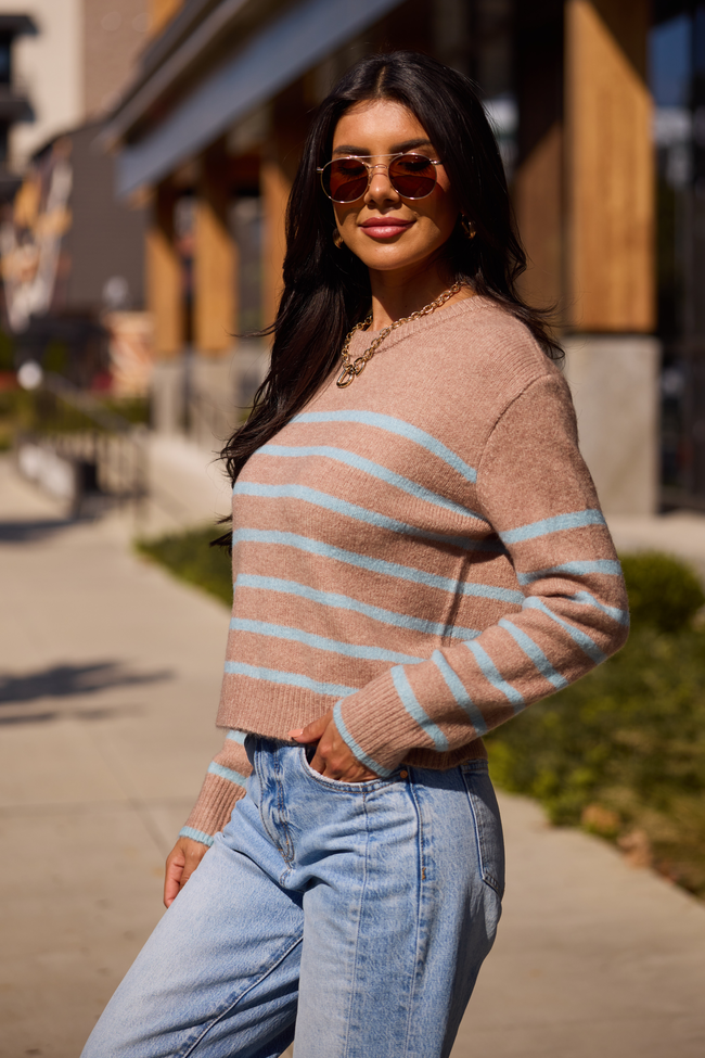 Serenity Striped Brown and Blue Pullover Sweater