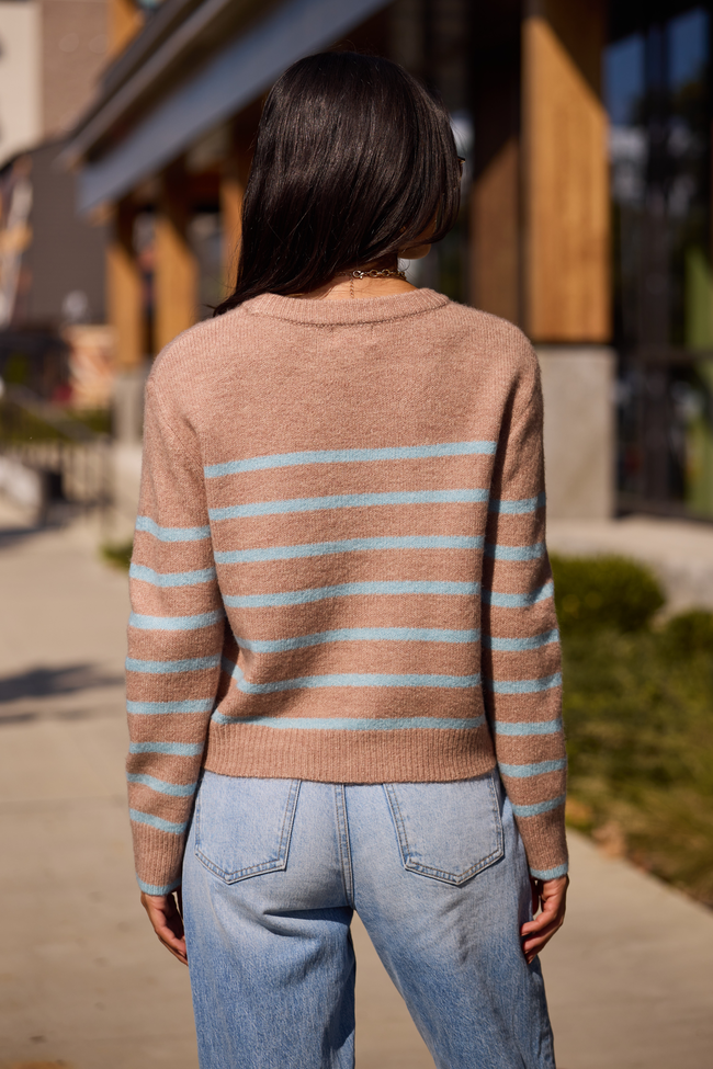 Serenity Striped Brown and Blue Pullover Sweater