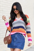 Georgie Bright Multi Striped V-Neck Sweater