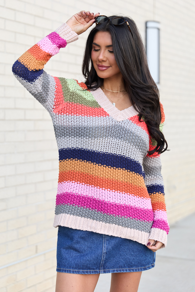 Georgie Bright Multi Striped V-Neck Sweater
