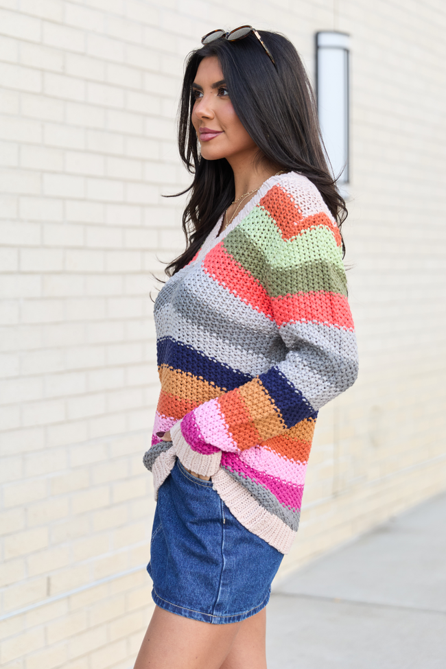 Georgie Bright Multi Striped V-Neck Sweater