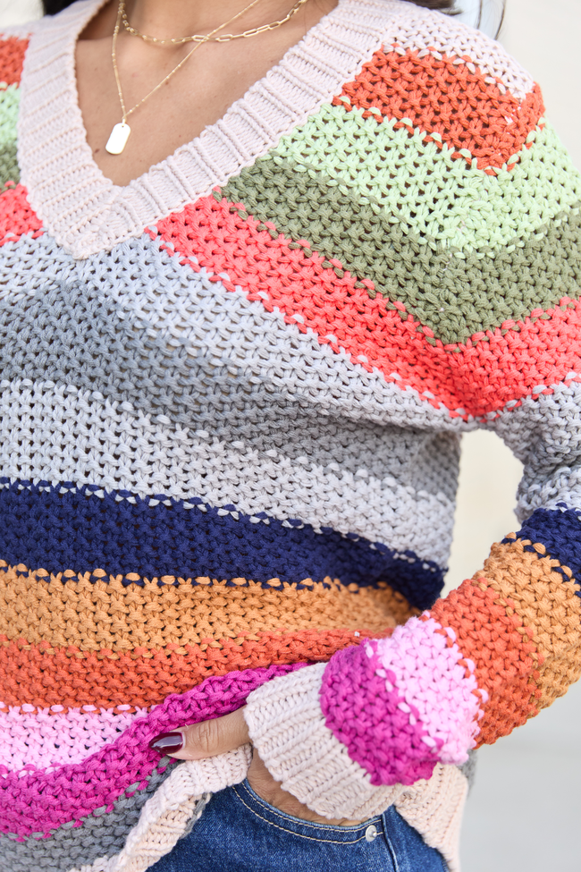 Georgie Bright Multi Striped V-Neck Sweater