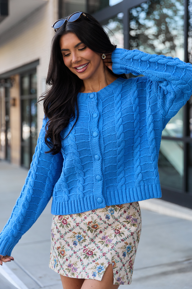 Kasen Blue Cable Knit Cardigan