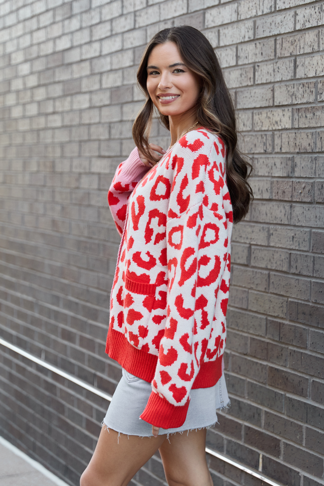 Emme Red and Pink Leopard Print Cardigan