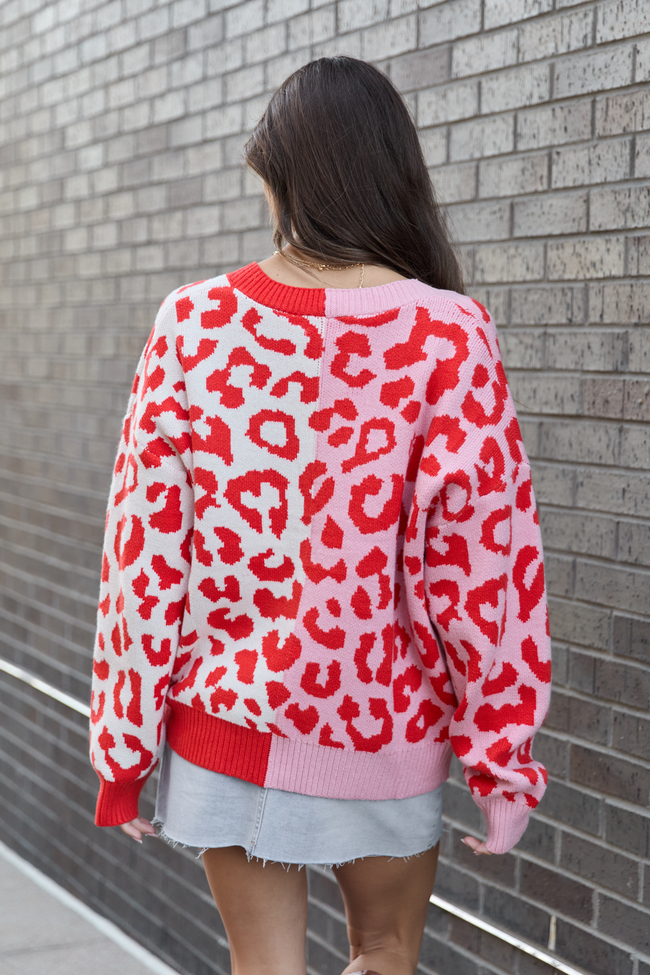 Emme Red and Pink Leopard Print Cardigan