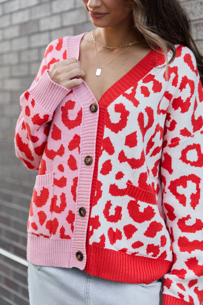 Emme Red and Pink Leopard Print Cardigan