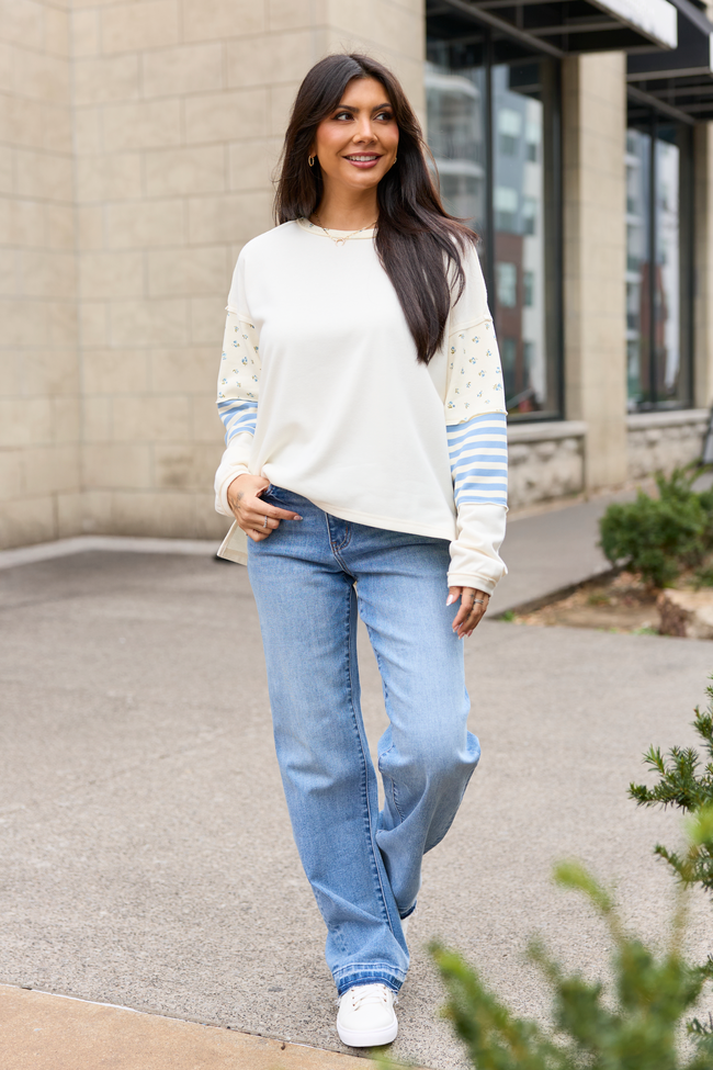 Gabbie Ivory And Blue Floral Patchwork Popover