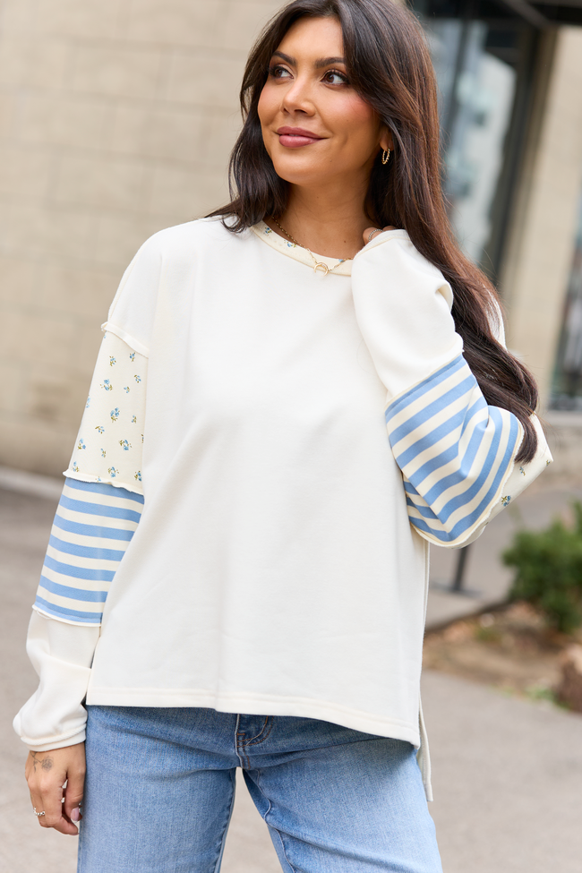 Gabbie Ivory And Blue Floral Patchwork Popover