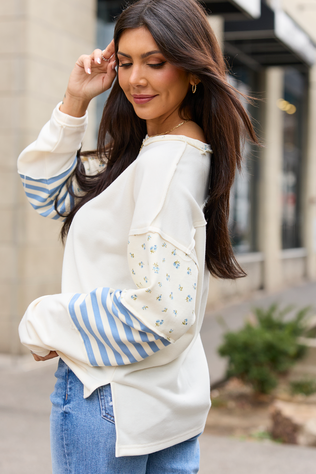 Gabbie Ivory And Blue Floral Patchwork Popover