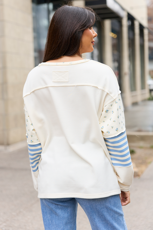 Gabbie Ivory And Blue Floral Patchwork Popover