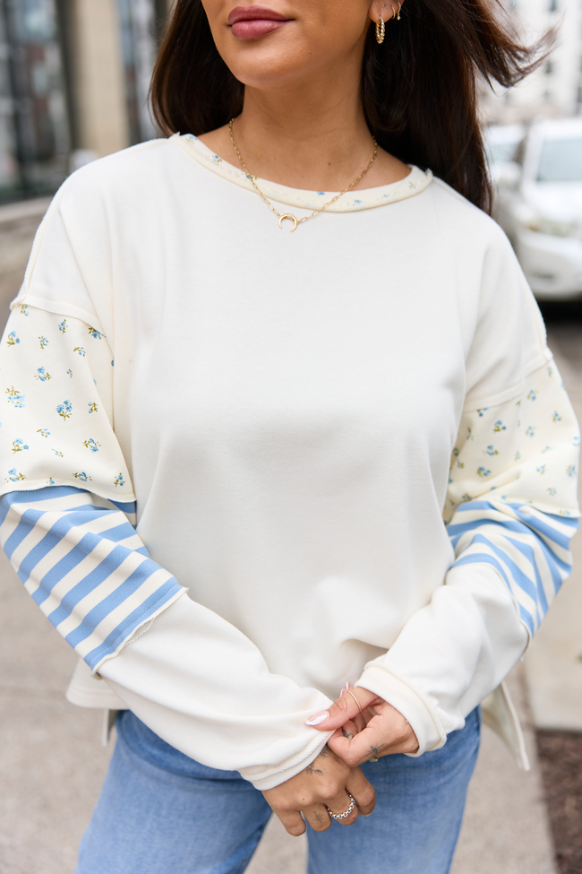 Gabbie Ivory And Blue Floral Patchwork Popover