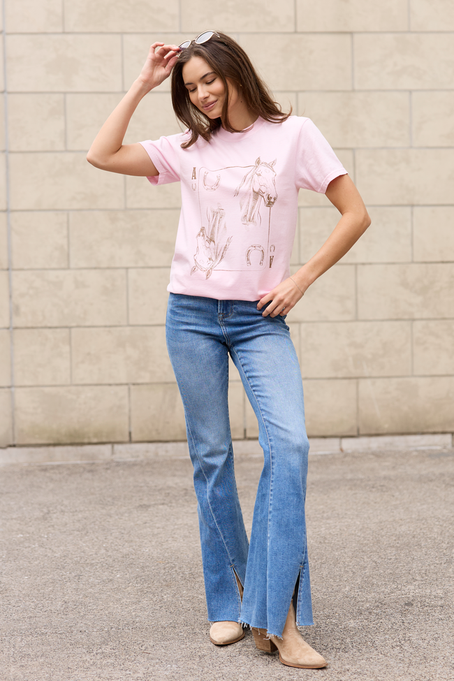 Horseshoe Card Light Pink Graphic Tee