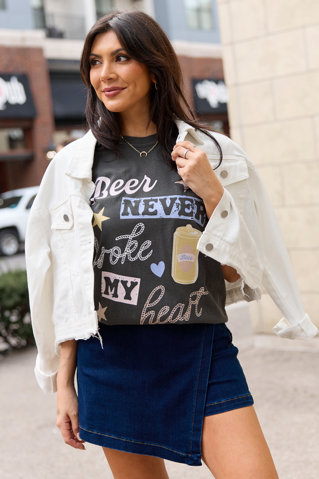 Beer Never Broke My Heart Dark Grey Graphic Tee
