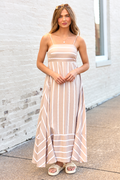 Come Sail Away Neutral Striped Maxi Dress