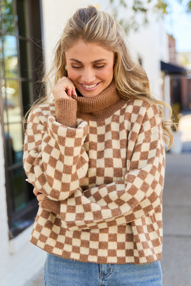 Kelli Brown Checkered Turtleneck Sweater