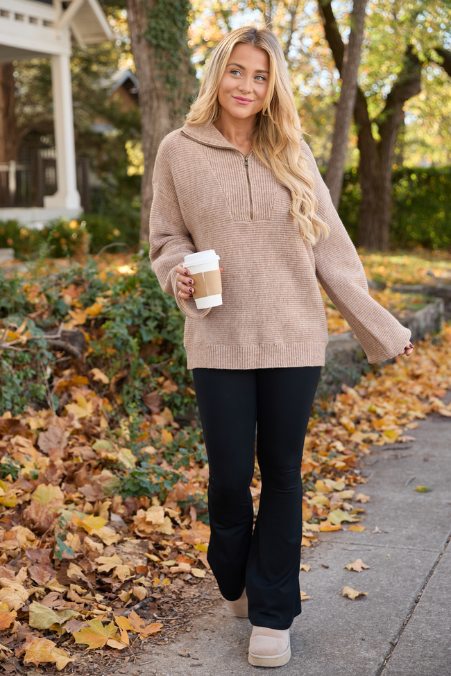 Britt Brown Quarter Zip Sweater