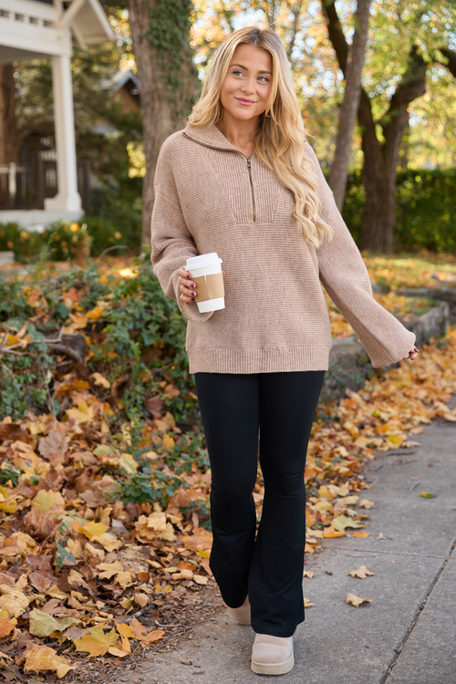 Britt Brown Quarter Zip Sweater