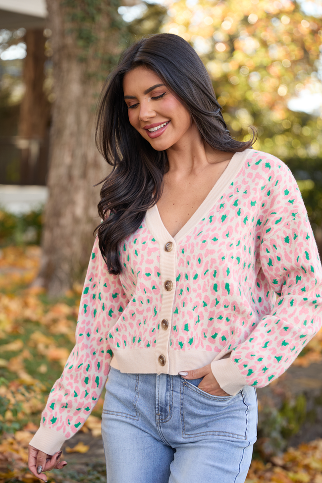 Sammy Pink and Green Leopard Cardigan