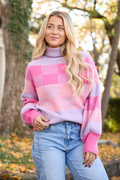 Landry Pink And Purple Checkered Turtleneck Sweater