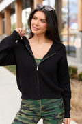 Alexis Black Long Sleeve Hooded Zip-Up Sweater