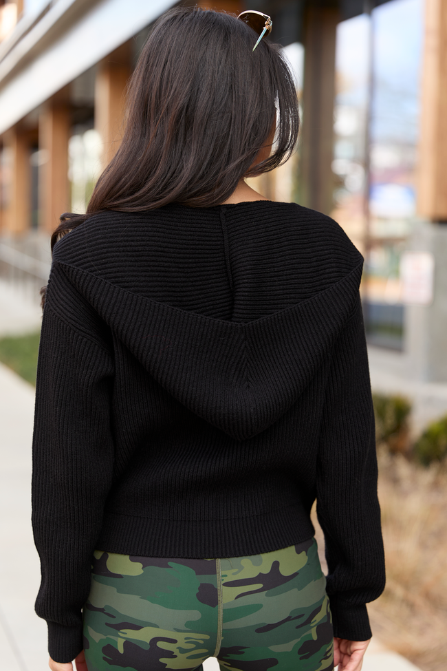 Alexis Black Long Sleeve Hooded Zip-Up Sweater