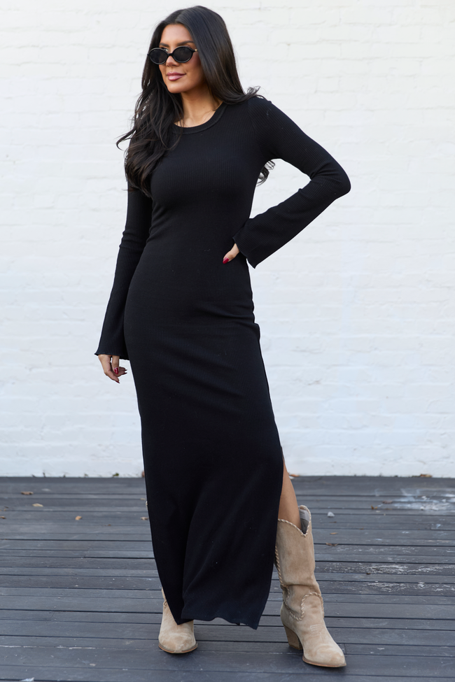 Rhiannon Black Bell Sleeve Maxi Dress